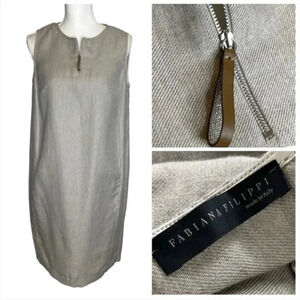 ! FABIANA FILIPPI Shift Dress Cotton Linen Silk Sleeveless Italian Tan Bei…